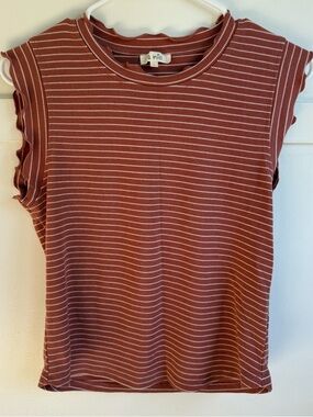 La Miel Ruffle Trim Tank Top Striped Ribbed Size Large